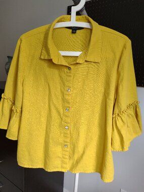 Marc New York women's button down shirt size S mustard color linen blend peplum